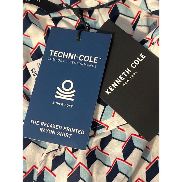 Kenneth Cole Techni-Cole Relaxed Printed Rayon Shirt Geometric Pattern Sz L NWT - Picture 4 of 4